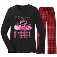 In October We Wear Pink Pumpkin Breast Cancer Awareness Women's Long Sleeve Flannel Pajama Set 