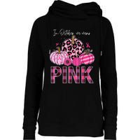 In October We Wear Pink Pumpkin Breast Cancer Awareness Womens Funnel Neck Pullover Hood