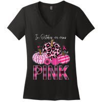 In October We Wear Pink Pumpkin Breast Cancer Awareness Women's V-Neck T-Shirt