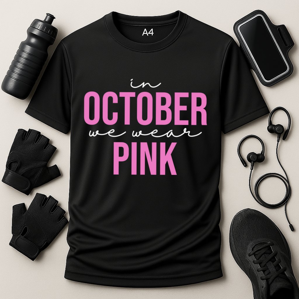 In October We Wear Pink Breast Cancer Awareness Cooling Performance Crew T-Shirt