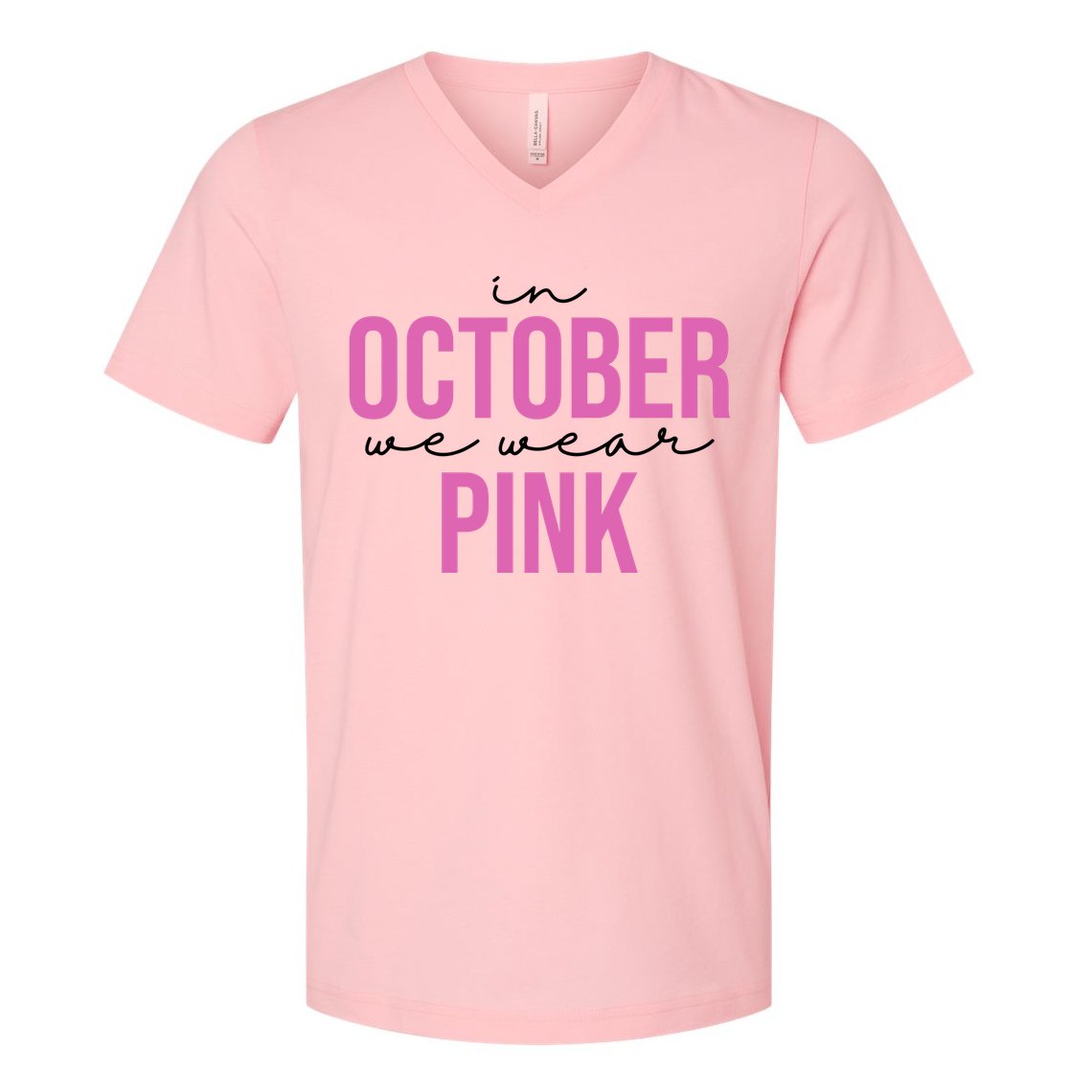 In October We Wear Pink Breast Cancer Awareness V-Neck T-Shirt