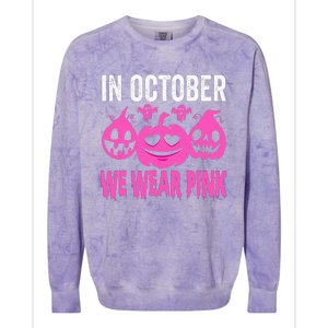 In October We Wear Pink Breast Cancer Pumpkin Halloween Colorblast Crewneck Sweatshirt