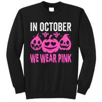 In October We Wear Pink Breast Cancer Pumpkin Halloween Sweatshirt