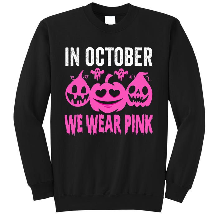 In October We Wear Pink Breast Cancer Pumpkin Halloween Sweatshirt