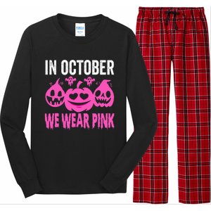 In October We Wear Pink Breast Cancer Pumpkin Halloween Long Sleeve Pajama Set