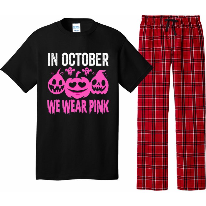 In October We Wear Pink Breast Cancer Pumpkin Halloween Pajama Set