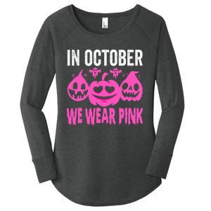 In October We Wear Pink Breast Cancer Pumpkin Halloween Women's Perfect Tri Tunic Long Sleeve Shirt