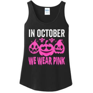 In October We Wear Pink Breast Cancer Pumpkin Halloween Ladies Essential Tank