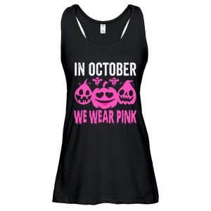 In October We Wear Pink Breast Cancer Pumpkin Halloween Ladies Essential Flowy Tank