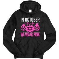 In October We Wear Pink Breast Cancer Pumpkin Halloween Tie Dye Hoodie