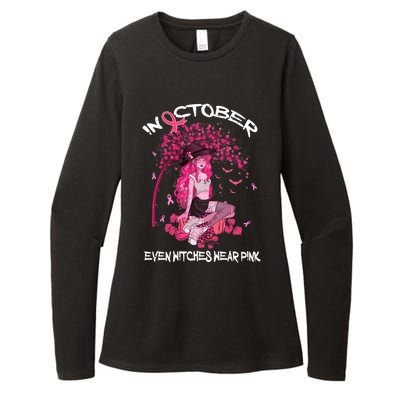 In October We Wear Pink Halloween Witch Breast Cancer Womens CVC Long Sleeve Shirt