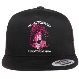 In October We Wear Pink Halloween Witch Breast Cancer Flat Bill Trucker Hat