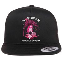 In October We Wear Pink Halloween Witch Breast Cancer Flat Bill Trucker Hat