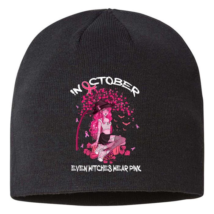 In October We Wear Pink Halloween Witch Breast Cancer Sustainable Beanie