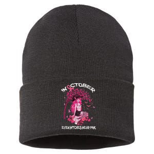 In October We Wear Pink Halloween Witch Breast Cancer Sustainable Knit Beanie