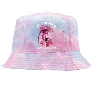 In October We Wear Pink Halloween Witch Breast Cancer Tie-Dyed Bucket Hat