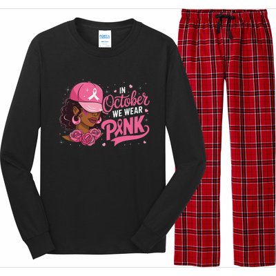 In October We Wear Pin.K Breast Cancer Awareness Black Women Long Sleeve Pajama Set