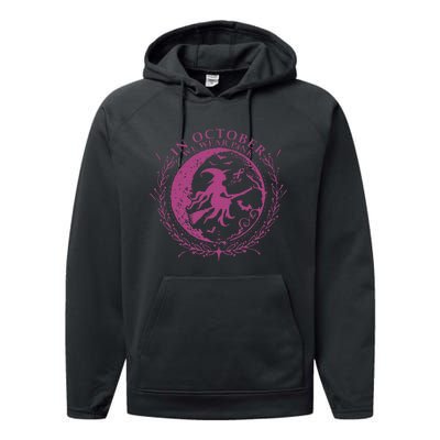 In October We Wear P.I.N.K Witch Breast Cancer Halloween Performance Fleece Hoodie