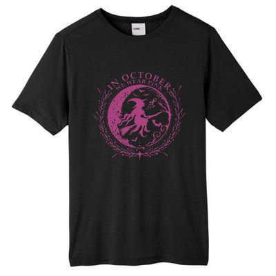 In October We Wear P.I.N.K Witch Breast Cancer Halloween Tall Fusion ChromaSoft Performance T-Shirt