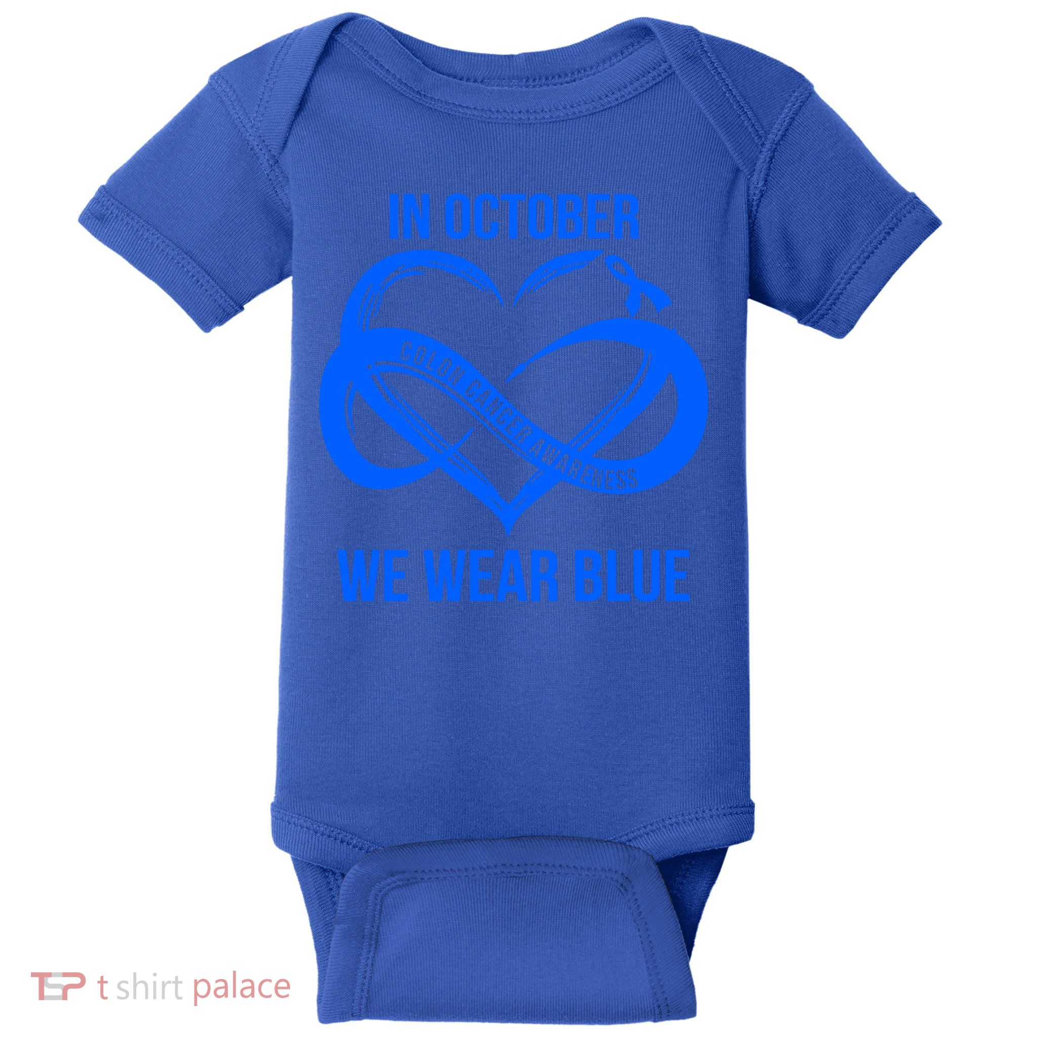 In October We Wear Blue For Colon Cancer Awareness Gift Baby Bodysuit