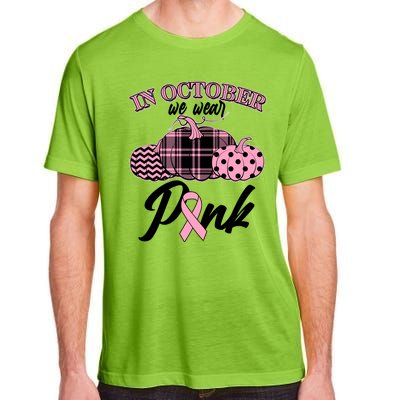 In October We Wear Pink Pattern Pumpkins Breast Cancer Awareness Adult ChromaSoft Performance T-Shirt