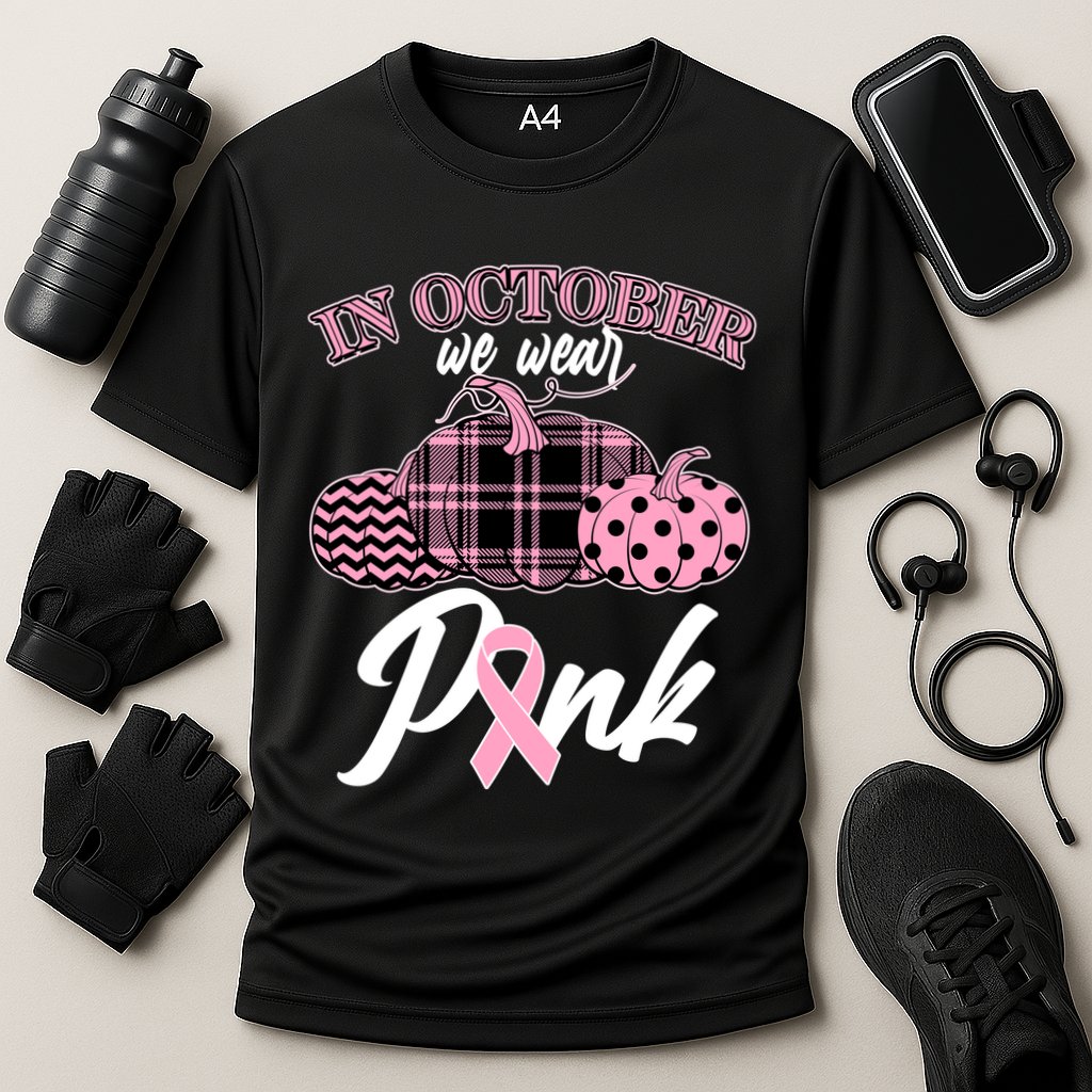 In October We Wear Pink Pattern Pumpkins Breast Cancer Awareness Cooling Performance Crew T-Shirt