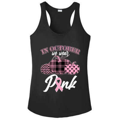 In October We Wear Pink Pattern Pumpkins Breast Cancer Awareness Ladies PosiCharge Competitor Racerback Tank