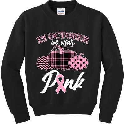 In October We Wear Pink Pattern Pumpkins Breast Cancer Awareness Kids Sweatshirt