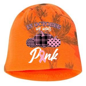 In October We Wear Pink Pattern Pumpkins Breast Cancer Awareness Kati - Camo Knit Beanie