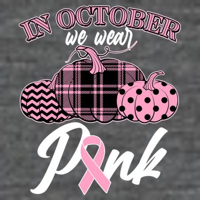 In October We Wear Pink Pattern Pumpkins Breast Cancer Awareness T-Shirt