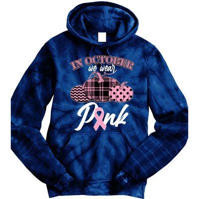 In October We Wear Pink Pattern Pumpkins Breast Cancer Awareness Tie Dye Hoodie