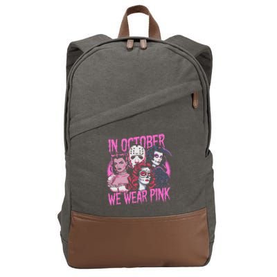 In October We Wear P.I.N.K Horror Breast Cancer Awareness Cotton Canvas Backpack