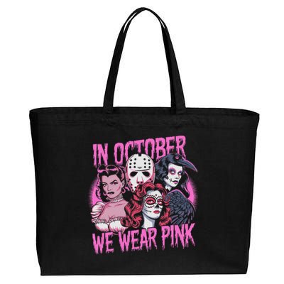 In October We Wear P.I.N.K Horror Breast Cancer Awareness Cotton Canvas Jumbo Tote