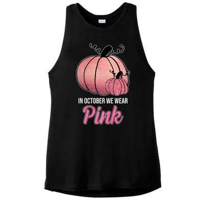 In October We Wear Pink Breast Cancer Pumpkin Ladies PosiCharge Tri-Blend Wicking Tank