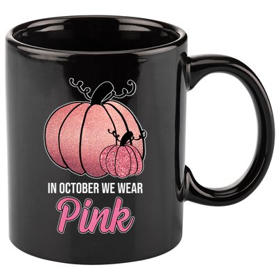 In October We Wear Pink Breast Cancer Pumpkin 11oz C Handle Ceramic Mug
