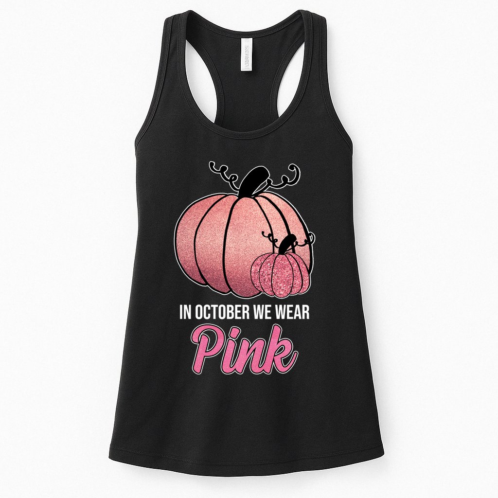 In October We Wear Pink Breast Cancer Pumpkin Womens Tank Top