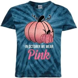 In October We Wear Pink Breast Cancer Pumpkin Kids Tie-Dye T-Shirt