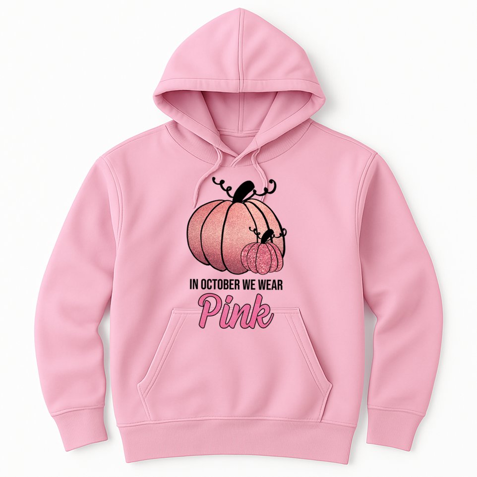 In October We Wear Pink Breast Cancer Pumpkin Hoodie