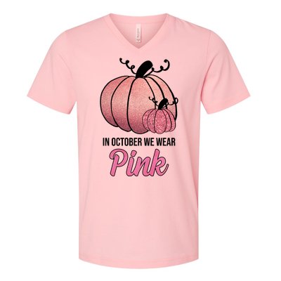 In October We Wear Pink Breast Cancer Pumpkin V-Neck T-Shirt