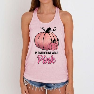 In October We Wear Pink Breast Cancer Pumpkin Women's Knotted Racerback Tank