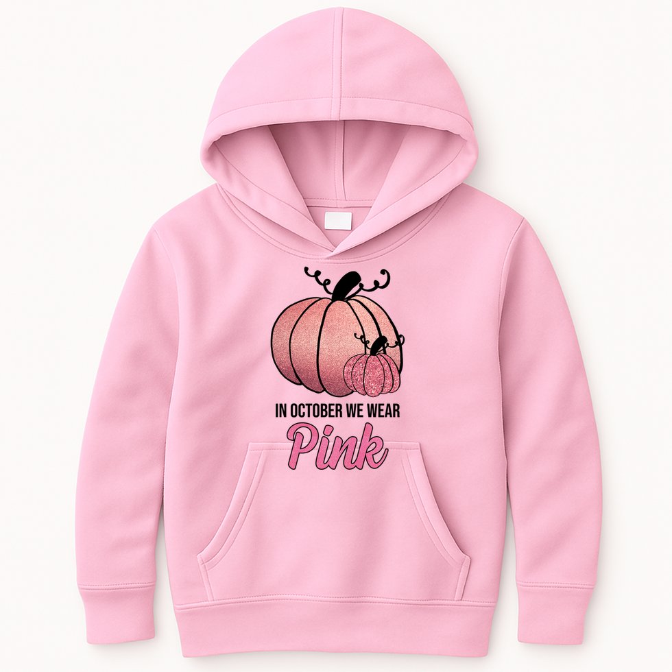 In October We Wear Pink Breast Cancer Pumpkin Kids Hoodie