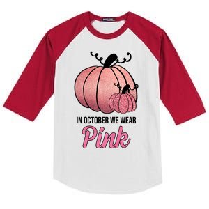 In October We Wear Pink Breast Cancer Pumpkin Kids Colorblock Raglan Jersey