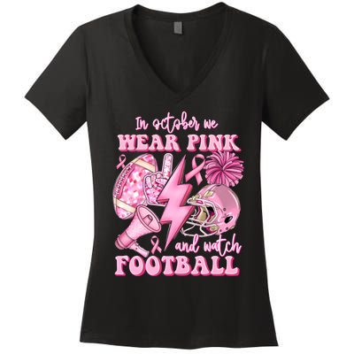 In October We Wear And Watch Football Women's V-Neck T-Shirt