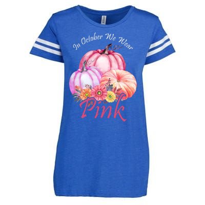 In October We Wear Pink Pumpkin Floral Breast Cancer Enza Ladies Jersey Football T-Shirt