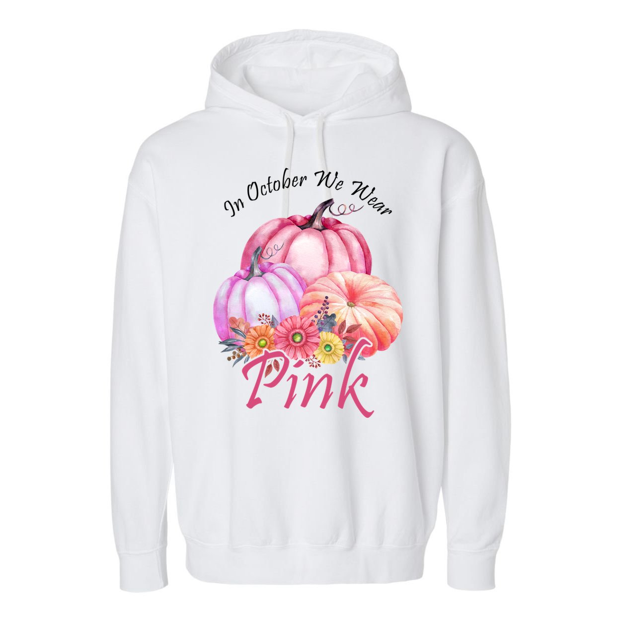 In October We Wear Pink Pumpkin Floral Breast Cancer Garment-Dyed Fleece Hoodie