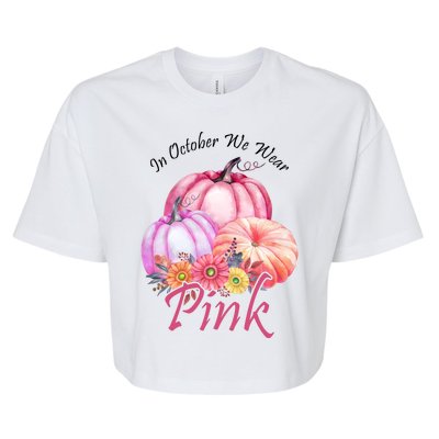 In October We Wear Pink Pumpkin Floral Breast Cancer Bella+Canvas Jersey Crop Tee