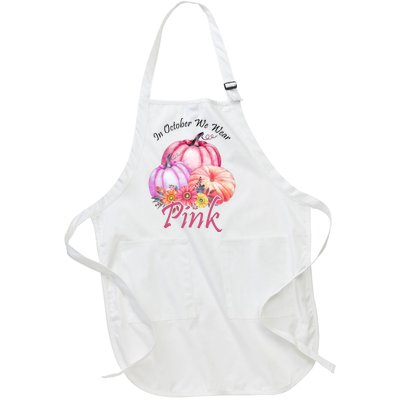 In October We Wear Pink Pumpkin Floral Breast Cancer Full-Length Apron With Pockets