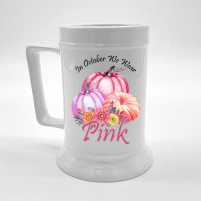 In October We Wear Pink Pumpkin Floral Breast Cancer Beer Stein