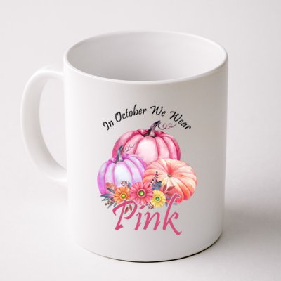 In October We Wear Pink Pumpkin Floral Breast Cancer Coffee Mug