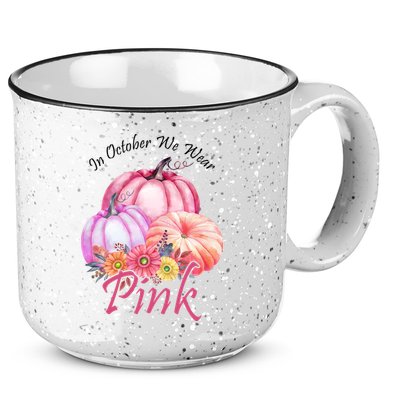 In October We Wear Pink Pumpkin Floral Breast Cancer 15oz Campfire Ceramic Mug